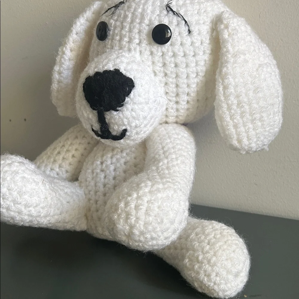 Handcrafted White Crochet Dog Plushie
